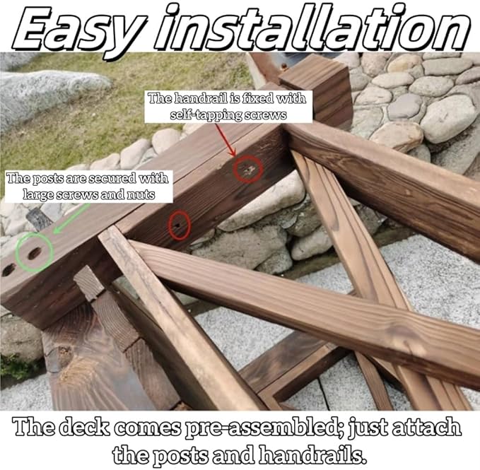Wooden Bridge with Handrails, Sturdy Garden Bridge, All-Solid-Wood Small Garden Bridge, Suitable for Stream, Pond and Courtyard