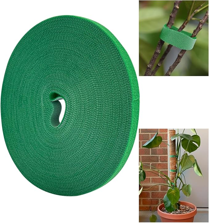 65.6 Ft Plant Ties Garden Tape, Reusable Adjustable Plant Clips for Climbing Plants, Green Nylon Self Adhesive Plant Twist Tie Strap to Support Gardening Plants