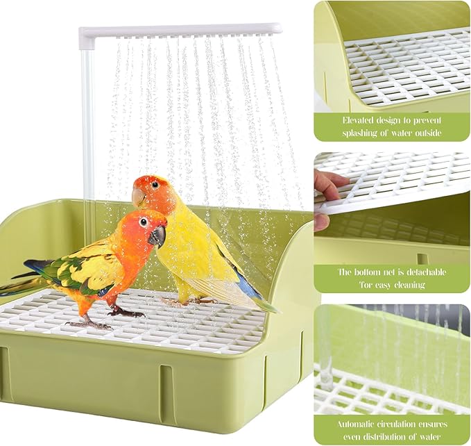 Parrot Bathtub Bird Automatic Bath Shower,Large Bird Shower Fountain Indoor Bathtub with Running Water, Contains USB and Pump,for Pet Birds, African Grey, Cockatiel, Conure, Budgie, Lovebird(White)