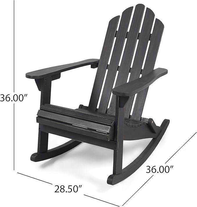 Christopher Knight Home Cara Outdoor Adirondack Acacia Wood Rocking Chair, Dark Gray Finish