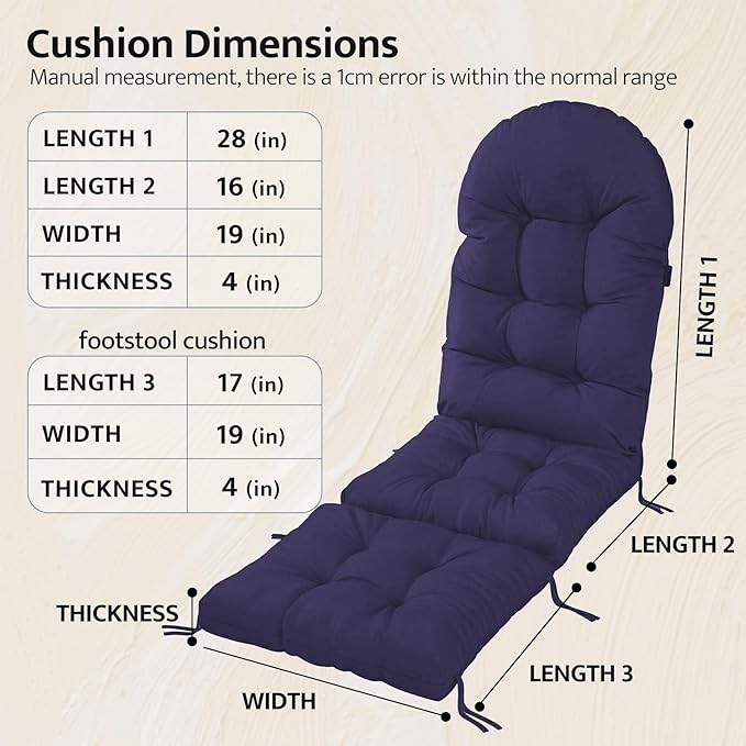 mudilun Adirondack Chair Cushion with Ottoman Cushion Outdoor Tufted Waterproof Lounge Cushion Anti-Slip Thickened High Back Patio Seat Pads (Custom Colors)