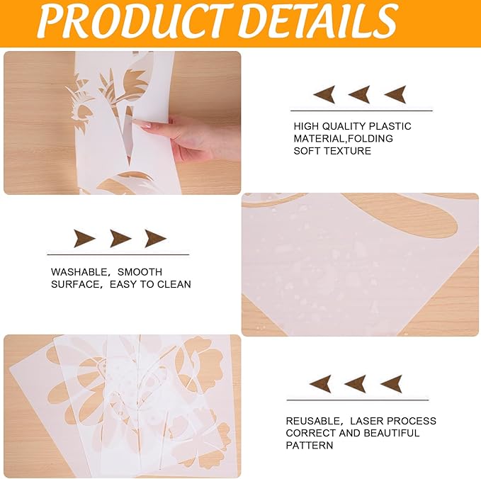 JarThenaAMCS 12Pcs Large Spring Wildflower Stencils Reusable Floral Plastic Drawing Templates for DIY Crafts Painting on Wood Wall Garden Fence