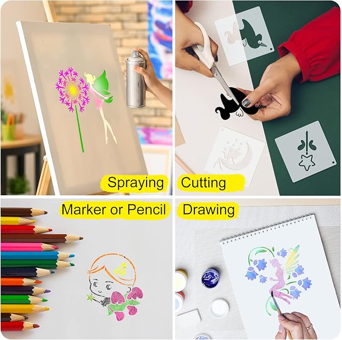 Marspark 66 Pcs Spring Easter Small Stencils for Crafts Reusable 3 Inch Stencils for Painting on Wood DIY Craft Paint Template for Wall Home Decor Card Rock Canvas Drawing Holiday (Fairy Tale)