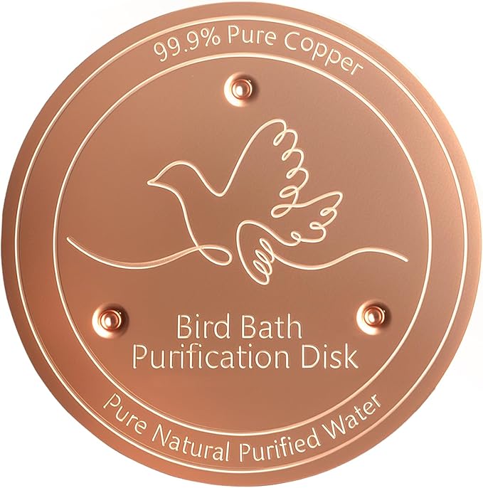 4in Bird Bath Copper Disk, 0.6mm Thickness 99% Pure Copper birdbath purification disk with triple-point Support, Safe Natural Clean Water for All Outdoor Birdbaths Bowls and Year-Round-Use