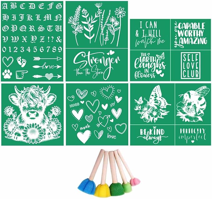 11PCS Sunflower Silk Screen Stencils Self Adhesive Be Kind Screen Printing Stencil Reusable Love Mesh Stencils Wildflower Chalk Transfers for Chalk Paste Paint on Wood,Fabric,DIY Garden Decor Art