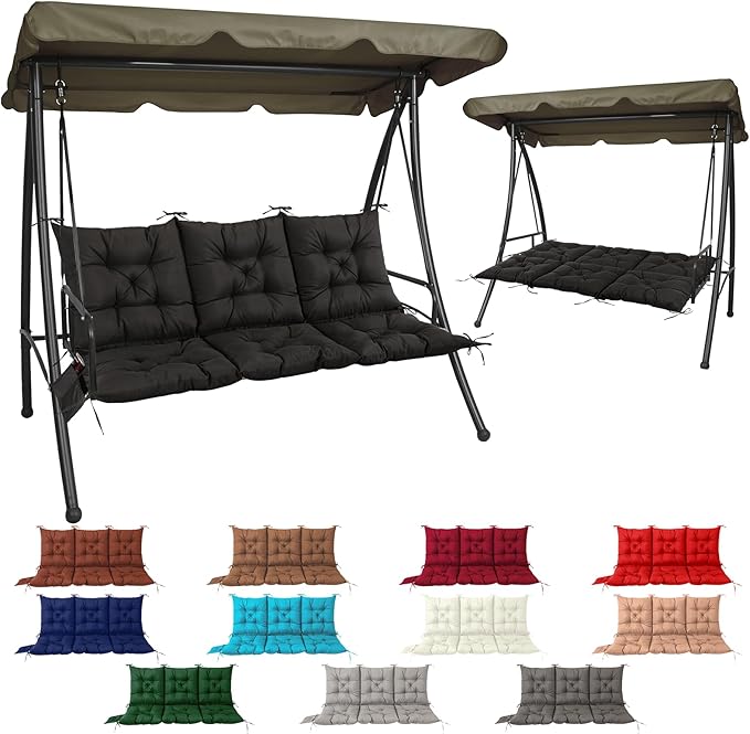 NACATIN 3 Seat Cushion for Outdoor Swing - 60x40 inches, 4" Thick Porch Swing Cushions with Ties and Storage Bag, Waterproof Bench Cushions for Patio, Outdoor, Backyard and Garden (Black)