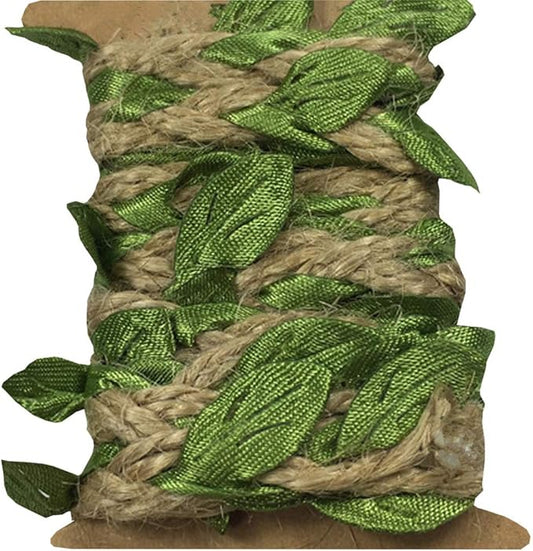 33 Feet Natural Burlap Ribbon,5MMjute Twine withArtificial Vine Fake Foliage Leaf Plant Garland Rustic Jungle Vines with Twine for Baby Shower Wreath Wedding Home Decor