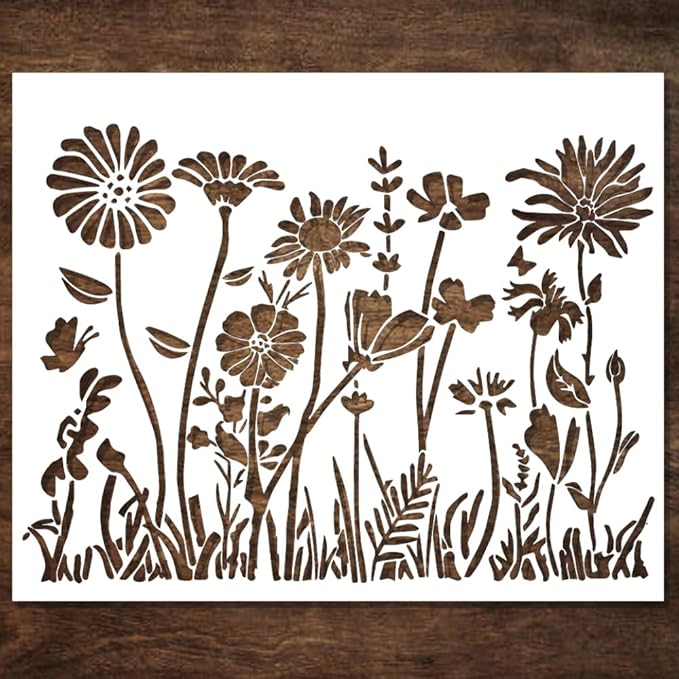 DLY LIFESTYLE Large Wildflower Stencil for Painting (15x12 Inches) - Stencils for Crafts Reusable for Canvas, Fences, Fabric, Furniture - DIY Wall Stencils for Painting Large Pattern
