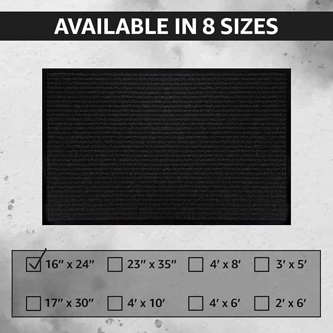 LuxUrux Striped Black Door Mat - Heavy Duty, Indoor/Outdoor, Easy Clean, Waterproof, Low-Profile (24'' x 16'') - Ideal for Entry, Patio, Garage - Durable Solution for High Traffic Entrance Ways