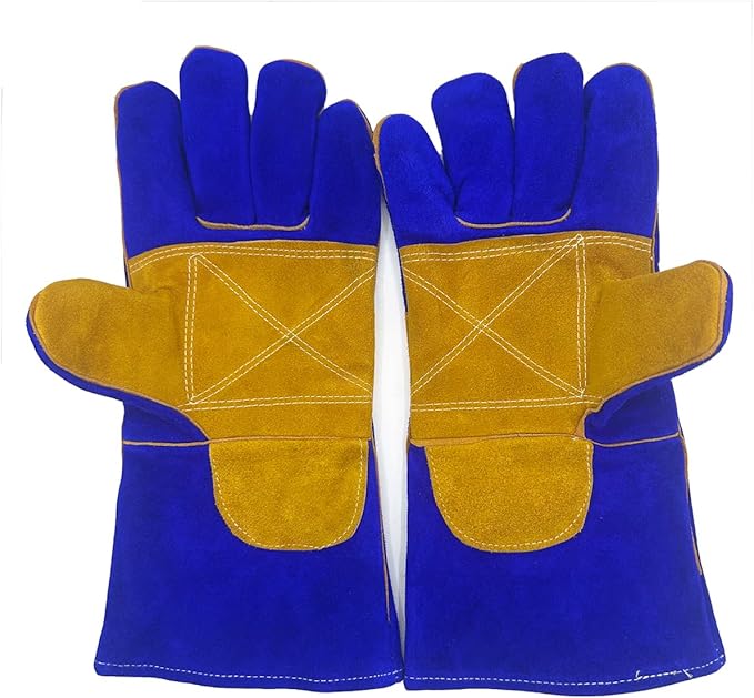 Leather MIG Welding Gloves with Reinforced Palm, Kevlar Stitching, Heat Fire Resistant for Welding/Grilling/BBQ