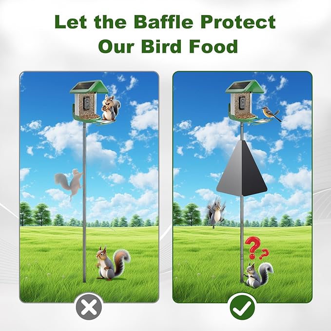 Squirrel Baffle with Dual Defense for Bird Feeder Poles, Bird Food House Guard for Shepherd Hook,Metal Squirrel Baffle Raccoon Stopper Rust-Proof and Bite-Proof Heavy Duty Carbon Steel