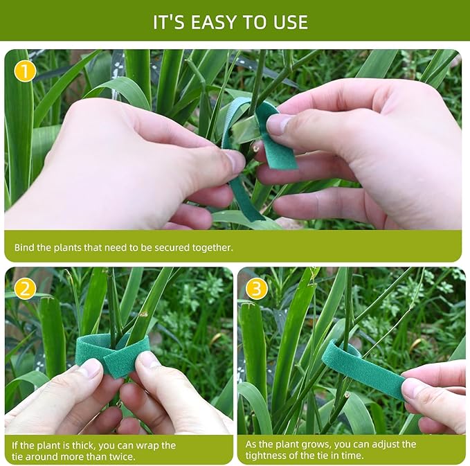 Green Plant Tape - Reusable Garden Tape for Outdoor Plants, Adjustable Plant Supports for Climbing Plants, Strong-Grip Plant Ties for Healthy Growth (16.4 ft x 0.6 inch, Green)