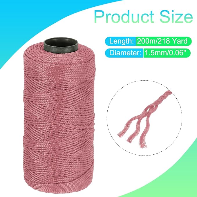 MECCANIXITY Nylon String 3 Strands Twisted Mason Line 1.5mm x 218 Yards Nylon Twine String for DIY Projects, Home Improvement, Gardening, Gift Wrapping, Christmas Party Supplies, Dark Pink