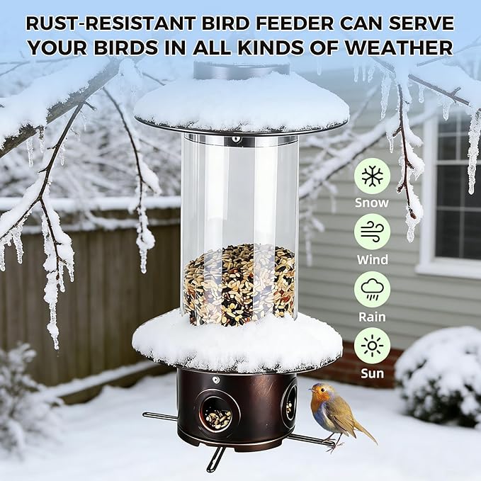 Squirrel Proof Bird Feeders for Outdoor: 4.8LB Large Capacity Hanging Bird Feeder, Weight-Activated Mechanism Wild Bird Feeders, Chew-Proof Metal Birdfeeder for Finch Cardinal Chickadee
