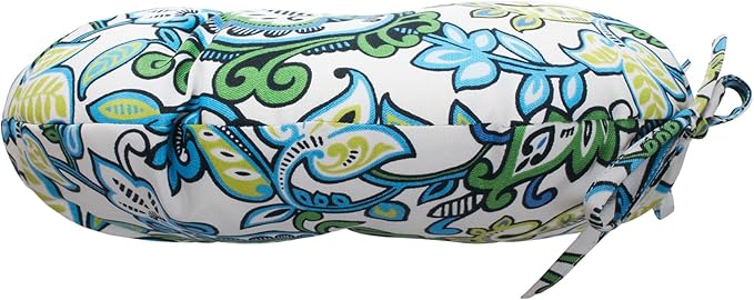 Magpie Fabrics Outdoor Round Bistro Seat Cushions with Ties, 15"x15"x4" Set of 2, Tufted Waterproof Barstool Chair Pads for Patio Home Garden Office, Floral Blue Green