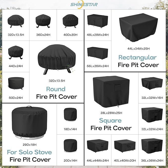 SHINESTAR Round Fire Pit Cover, Fits for 40-44’’ Wood Burning Firepit, Fire Pit Grill, or Fire Pit Ring DIY Process, Waterproof & Windproof, 44 Dia x 24 H