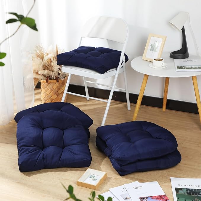 Thyle Outdoor Chair Cushions Set of 6 Waterproof Sun Protection Square Tufted Overstuffed Patio Furniture Seat Cushion for Patio Furniture Dining Indoor 19" x 19"(Navy Blue)