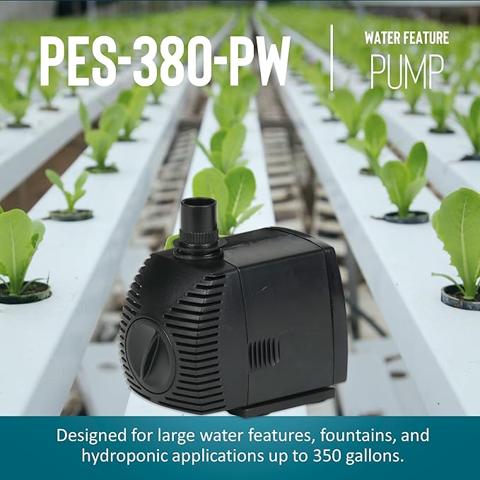 Little Giant PES-380-PW 115-Volt, 380 GPH Magnetic Drive Pump for Fountains and Small Ponds with 15-Ft. Cord, Black, 566718