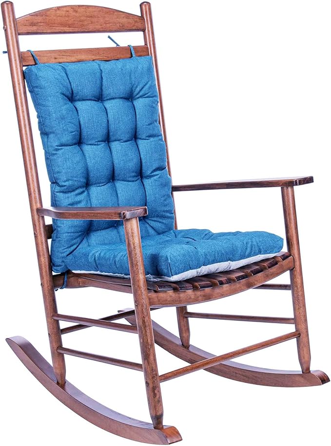 Rocking Chair Cushions Comfortable Tufted Seat Cushion Pads Non-Skid Backed Set of Backrest Cushion and Seat Bottom for Porch Rocker Adirondack Chair (Blue, Backrest-24X17,Bottom-17x17)