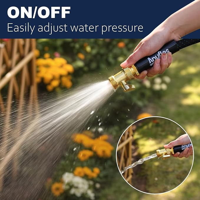 Garden Hose, Lightweight 3-Layer PVC Flexible Water Hose, No Kink, Leak-Resistant, High-Pressure with Metal Fittings, Durable for Outdoor, Gardening, Washing Cars, Easy to Store (Black, 10FT)