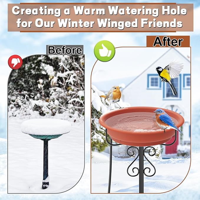 Heated Bird Baths for Outdoors,Large Capacity 100W Thermostat Control Heated Birdbath with 5-Prong Metal Base Water Heated Bird Bath Bowl for Outside Winter Garden Patio Yard Lawn(Brown)