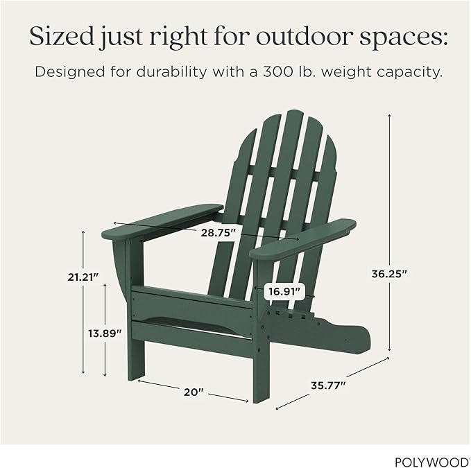 POLYWOOD AD4030GR Classic Outdoor Adirondack Chair, Green