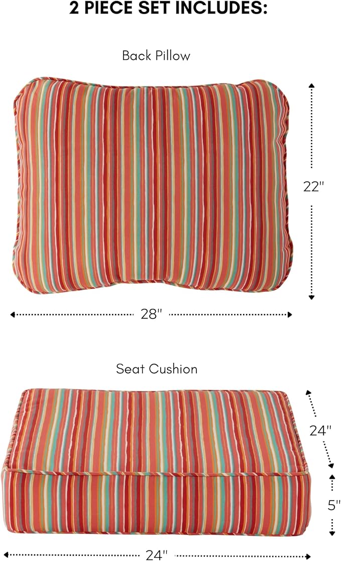 Greendale Home Fashions Outdoor Reversible 2-Piece Deep Seat Cushion Set, Coral Stripe