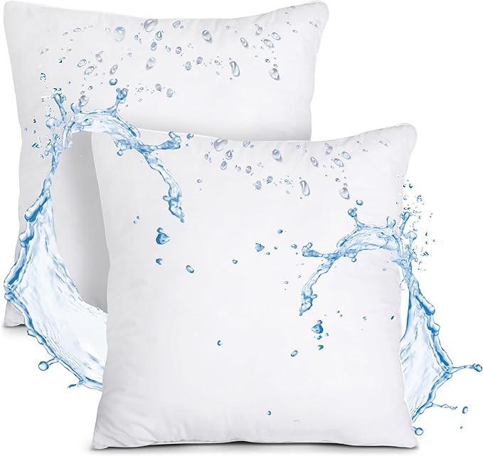 Utopia Bedding Outdoor Pillow Inserts 20 x 20 Inches (Pack of 2, White), Water Resistant Garden Throw Pillows for Patio and Porch Furniture
