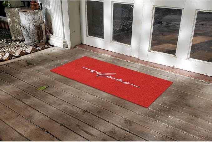 AAZZKANG Red Door Mat Large 18"x48" with Non Slip Rubber Backing Outside Inside Welcome Mats for Front Door Easy to Clean Mats for Patio,High Traffic Areas