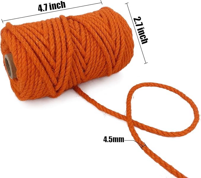 Leecogo 4.5mm Jute Rope 100 Feet Natural Craft Rope Twine String Perfect for Home Gardening Macrame Arts Crafts DIY Cat Scratching Post Replacement Repairing Recovering Cats Toy Making,Orange