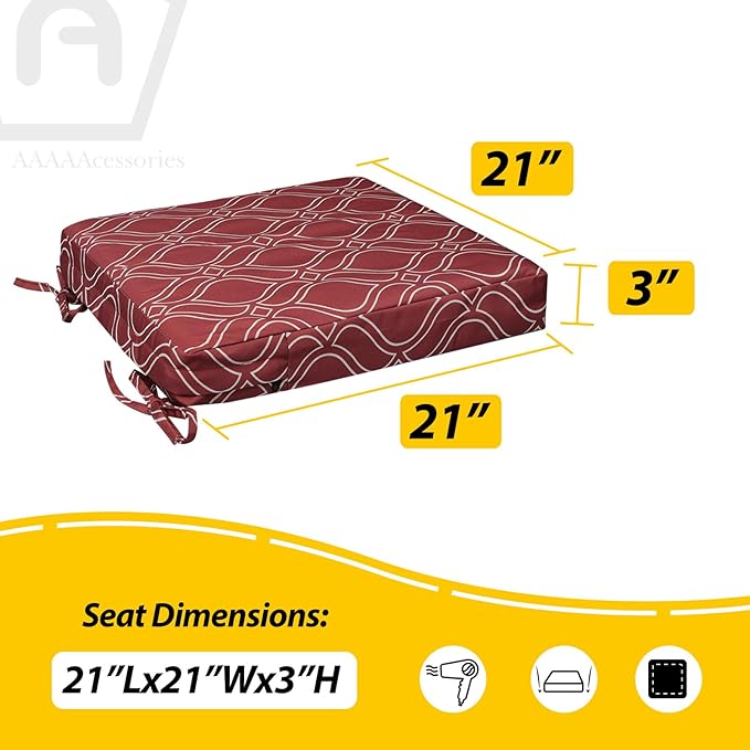 AAAAAcessories Outdoor Seat Cushions for Chairs, Waterproof, Fade-Resistant, 21" x 21" x 3", Patio Furniture Replacement Cushions, Set of 2, Clay Red Vine Trellis
