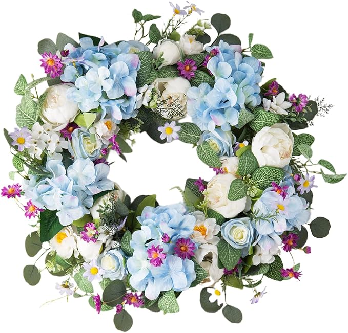 Honnesserry Spring Wreath for Front Door, Large Door Wreath for Home Decoration, 24IN Farmhouse Summer Eucalyptus Wreaths for Decor