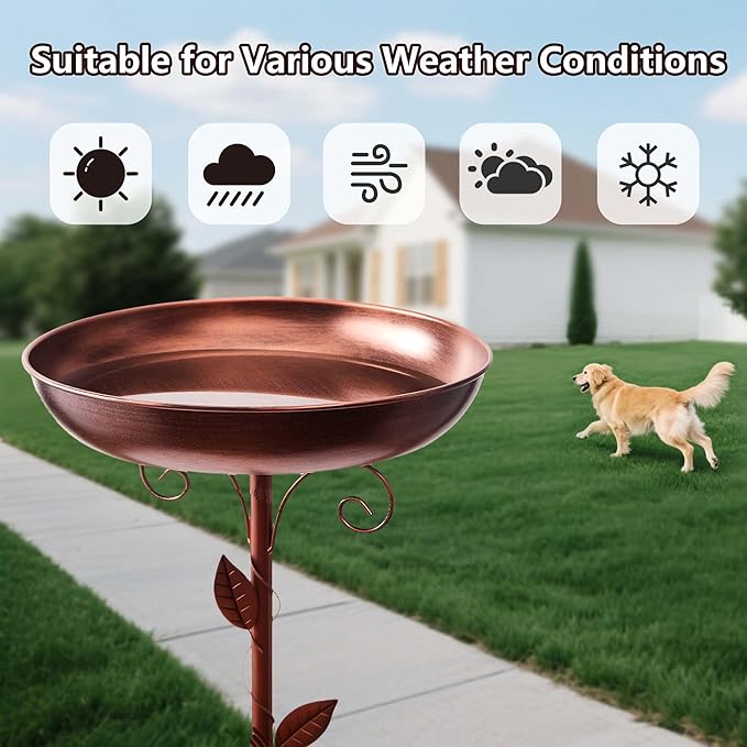 Metal Bird Bath for Outdoors - Vintage Freestanding Bird Bath with 5-Prong Base and 40-Inch Tall Removable Bowl, Antique Bronze Garden Decoration, Suitable for Patio, Courtyard