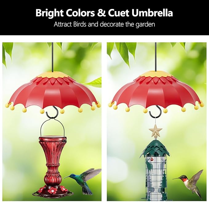 Baffle for Bird Feeder Cover Dome Rain with 3 Hooks, Suitable for Hummingbird Feeders and Wild Bird Feeders,Built-in Ant Moat,Protective Cover for Hanging Bird Feeders,14 inches, Purple (Red)
