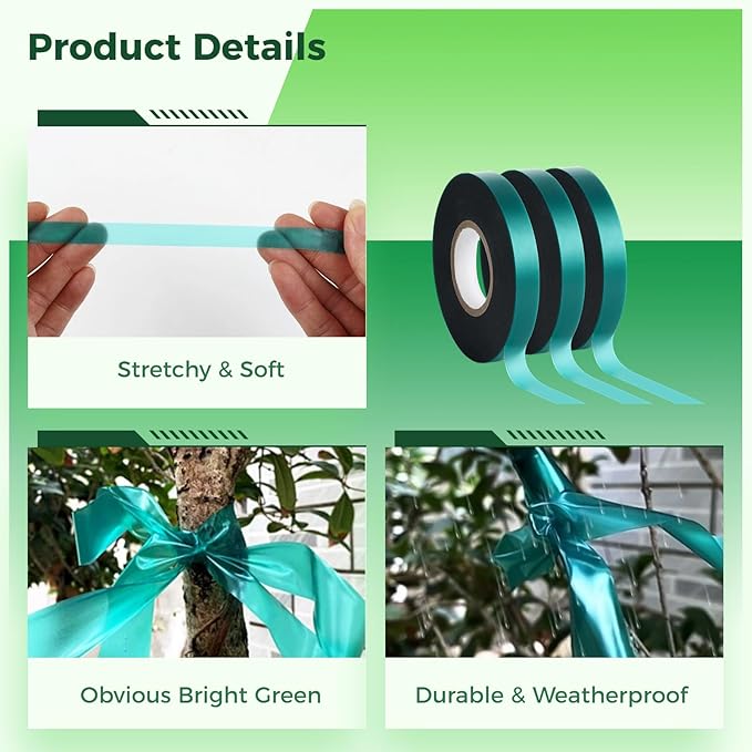 Homaisson 6 Rolls Stretch Tie Tape, 147.6 Feet 0.5 Inch Garden Tie Tape, Garden Vinyl Stake, Stretchy Soft Vinyl Tape for Indoor Outdoor Plants, Patios, Vegetable Fields, Orchards