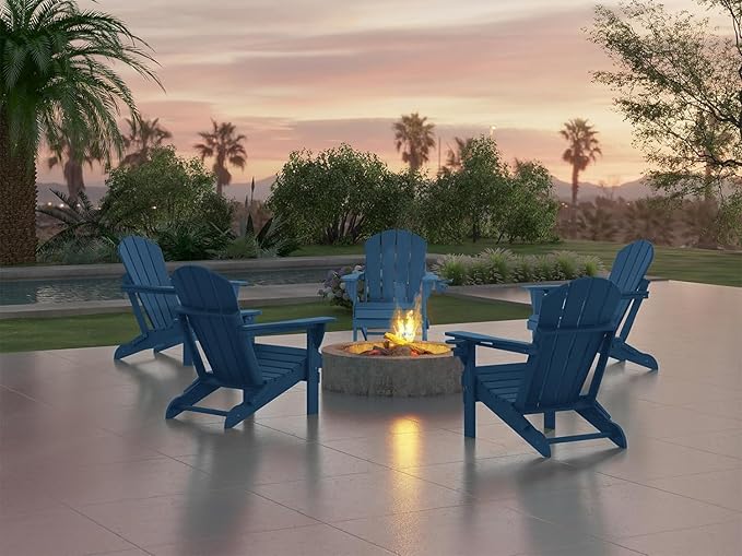 Ciokea Folding Adirondack Chair 6 Pack, Patio Adirondack Chair Weather Resistant, Plastic Fire Pit Chair with Cup Holder, Lawn Chair for Outdoor Porch Garden Backyard Deck (Royal Blue)