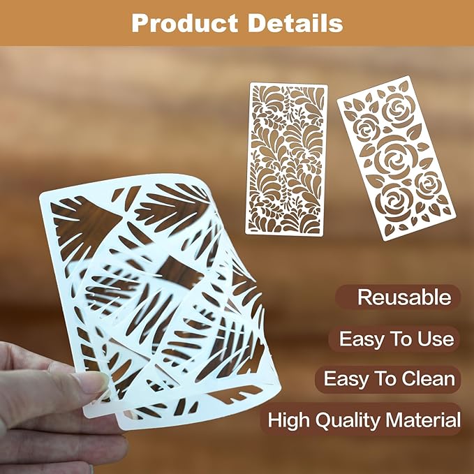 CeeVian Texture Stencils 18 Pieces Reusable Texture Stencil Mixed Stencils for Painting Flower Leaf Floral Templates for Painting on Wood Furniture Christmas Gifts Canvas Paper Scrapbook Furniture DIY