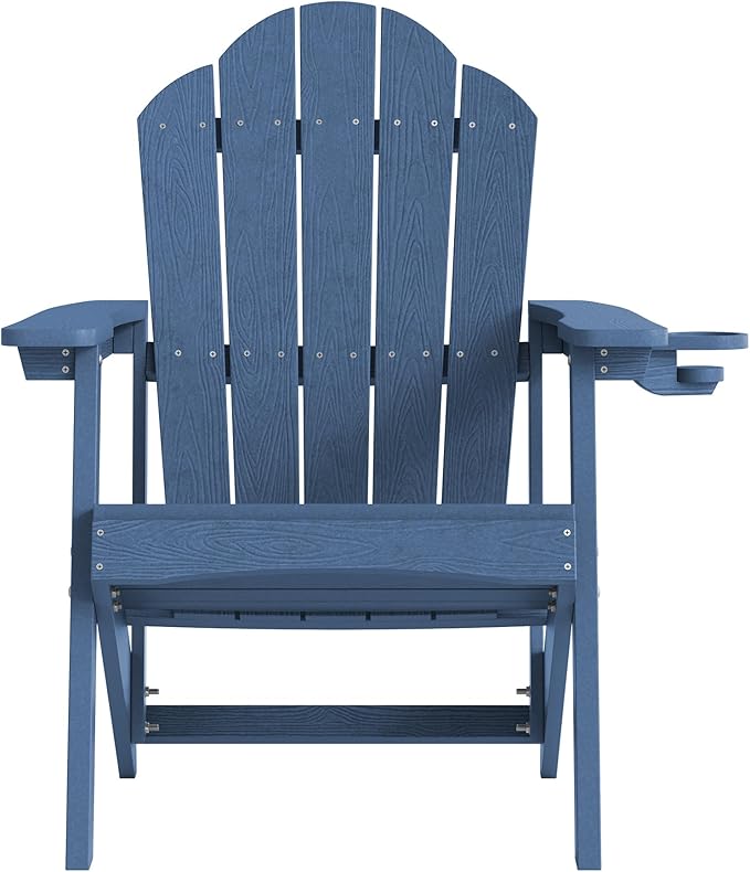 LUE BONA HDPE Adirondack Chairs Set of 2 - Weather Resistant Seating with Cup Holder for Porch, Poolside, Deck & Lake House, Blue