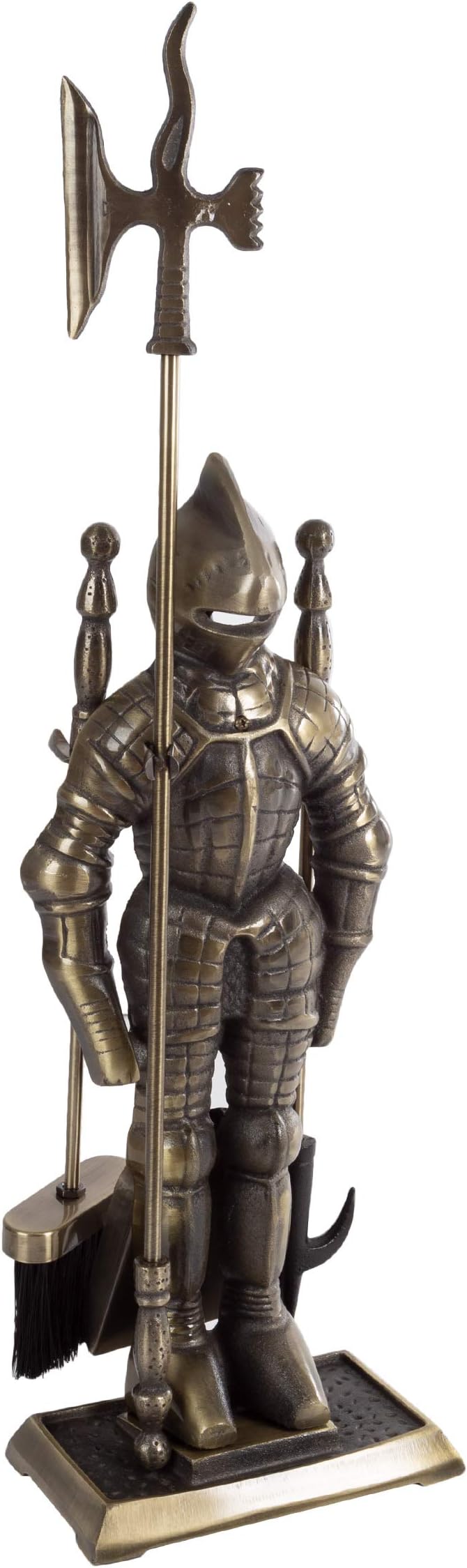 Lavish Home 3-Piece Fireplace Tool Set- Medieval Knight Cast Iron Statue Holds Heavy Duty Essential Tools - Includes Shovel, Broom & Poker