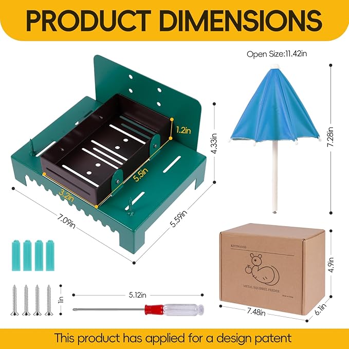 Metal Squirrel Feeder Picnic Table with Umbrella - Heavy Duty Iron Outdoor Chipmunk Feeder, Rust Resistant Corn Cob Holder, Funny Backyard Wildlife Gift for Nature Lovers. (Blue)