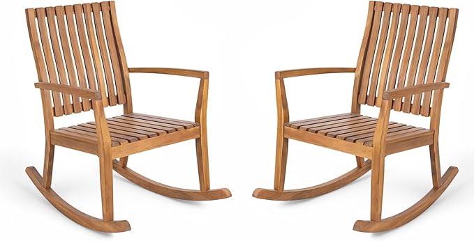 Christopher Knight Home Nycha Acacia Wood Rocking Chair Outdoor Set of 2, Patio Furniture Set, Wooden Patio Single Sofa with Glider Function, Lounge Chair Outdoor, Teak