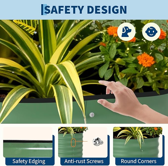 Garvee 2 Pack Galvanized Raised Garden Beds - 8x2x1.5ft Planter Box for Vegetables, Flowers, Rust-Resistant Garden Box, Easy Assembly Raised Beds, Durable Planters for Outdoor Plants, Green