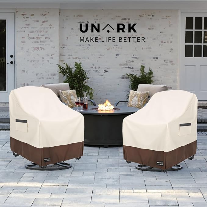 Outdoor Swivel Patio Chair Cover 4 Pack,600D Waterproof Heavy Duty Outdoor Chair Cover, Patio Furniture Covers, Outdoor Furniture Covers Waterproof, 30 W x 34 D x 36 H inches Beige and Brown