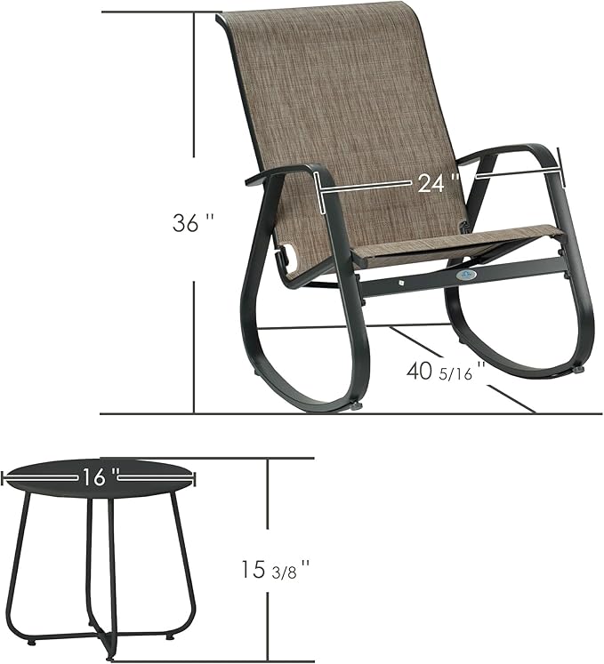 Kozyard Patio Rocking Chair Set of 3, Outdoor Contemporary Patio Rocking Sling Chair with Breathable Mesh Fabric Seat, Powder Coated Aluminum Frame for Patio, Porch, Yard, Garden