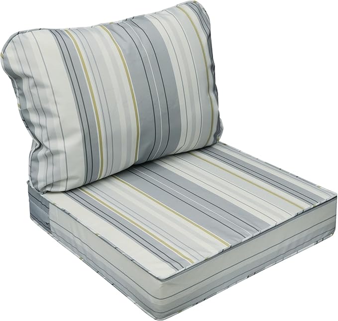 AAAAAcessories Outdoor Seat Cushions for Chairs, Fade-Resistant, Waterproof Patio Furniture Replacement Cushions, 21" x 21" x 3" + 21" x 17", Ash Blue Harbor Stripe