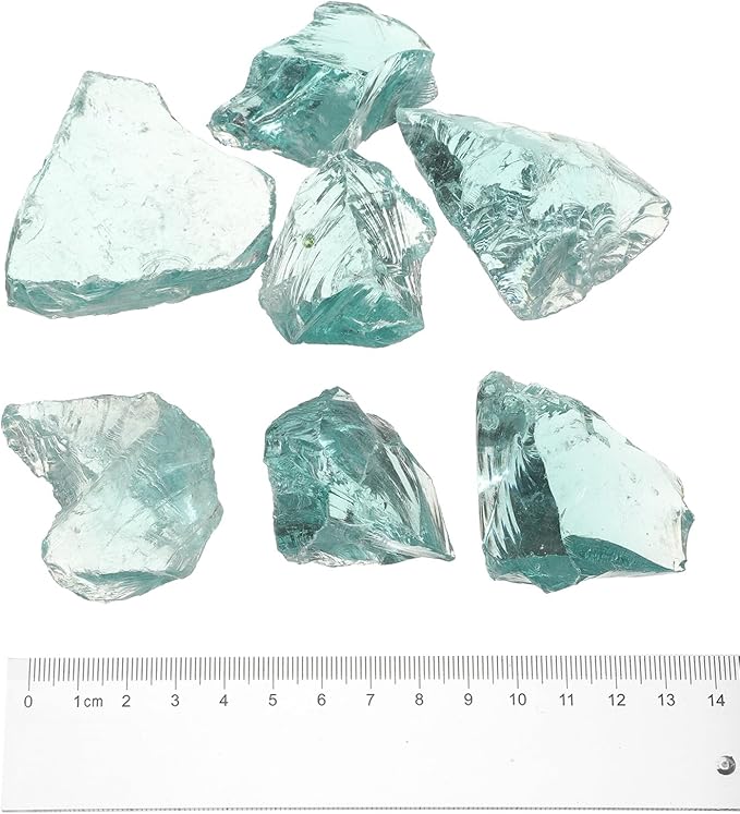 uxcell Fire Glass for Fire Pit, 3-5cm(1-1/5"to 2") High Luster Reflective Glass Rocks for Natural or Propane Fireplace, Safe for Outdoors and Indoors Fire Pit Glass, Light Blue, 400g/14oz