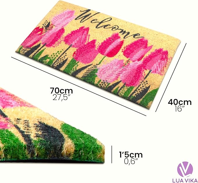 Coir Doormat, Front Door mats Outdoor, Funny Welcome mat Outdoor, Front Door mat for Home Entrance, Door mat Outside Entrance, Welcome mat Indoor 16"x27.5" (Tulips)