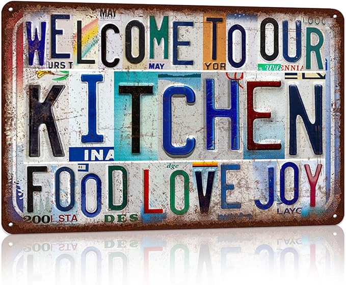 Vintage Kitchen Wall Decor Welcome to Our Kitchen Metal Sign Tin Signs Poster - food love joy