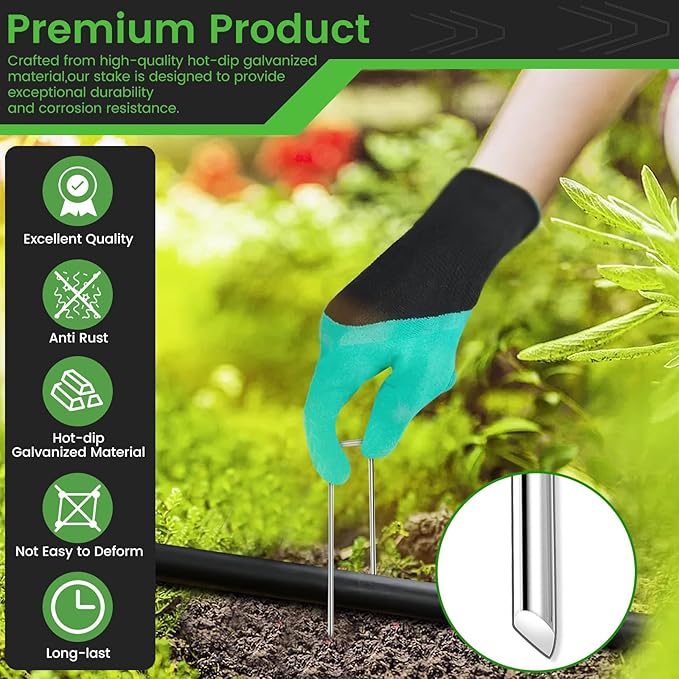 60 Pack 6 Inch Landscape Staples 11 Gauge Heavy Duty Galvanized Garden Stakes, U-Shaped Ground Pins for Weed Barrier Fabric, Drip Irrigation Tubing, Sod, Lawn & Christmas Outdoor Decorations
