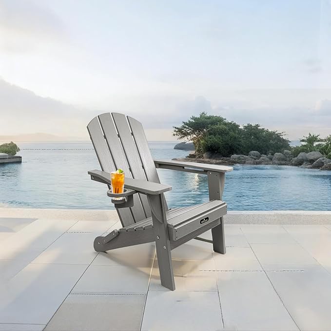 Folding Adirondack Chairs, Modern Plastic Adirondack Chair, All-Weather HDPE Fire Pit Chairs